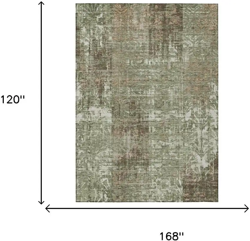 Olive Green And Green Abstract Washable Indoor Outdoor Area Rug Photo 5