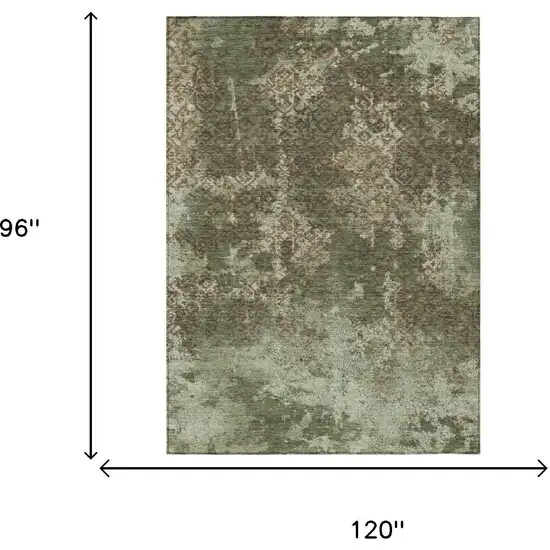 Olive Green And Green Abstract Washable Indoor Outdoor Area Rug Photo 5
