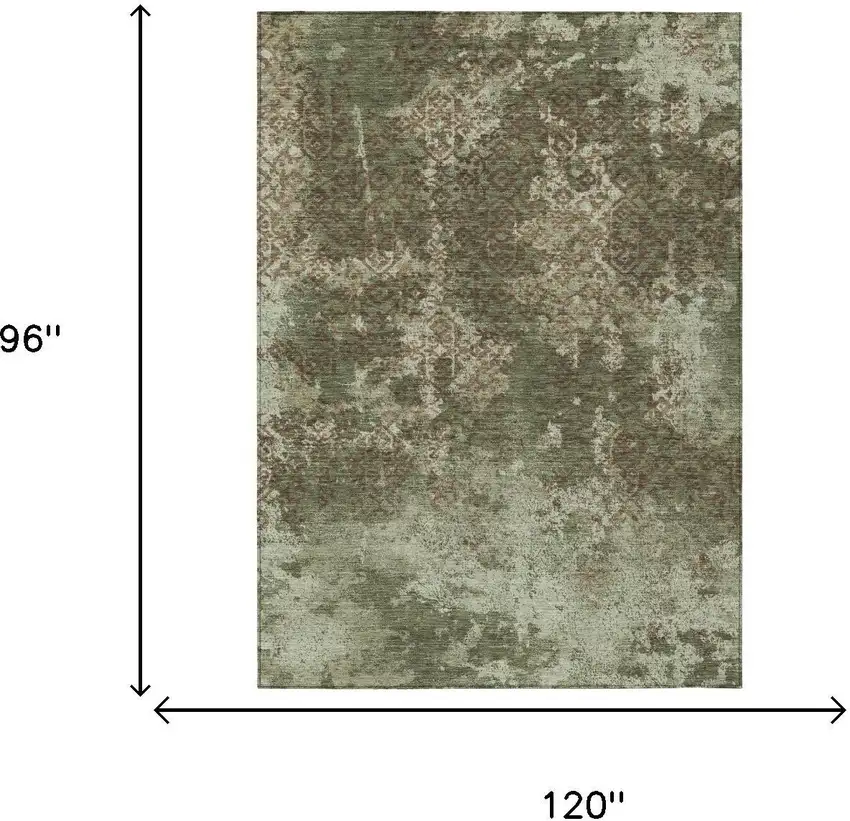 Olive Green And Green Abstract Washable Indoor Outdoor Area Rug Photo 5