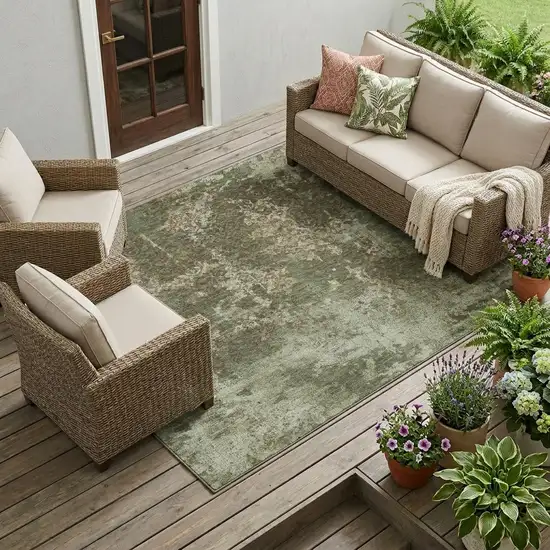Olive Green And Green Abstract Washable Indoor Outdoor Area Rug Photo 1