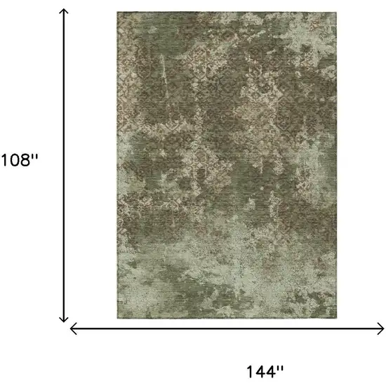 Olive Green And Green Abstract Washable Indoor Outdoor Area Rug Photo 5