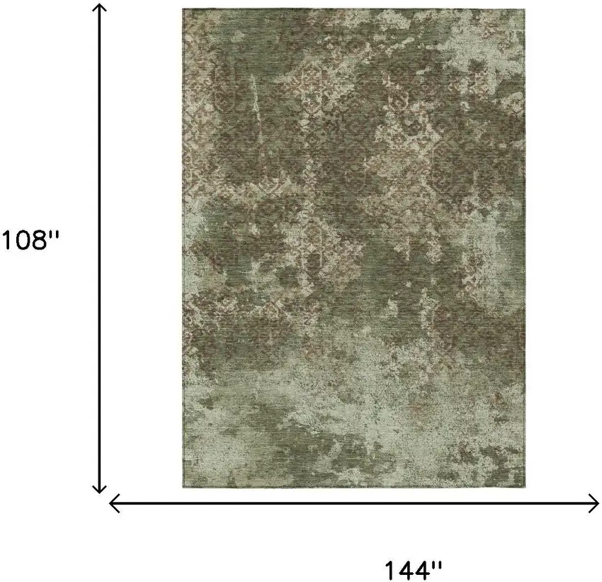 Olive Green And Green Abstract Washable Indoor Outdoor Area Rug Photo 5