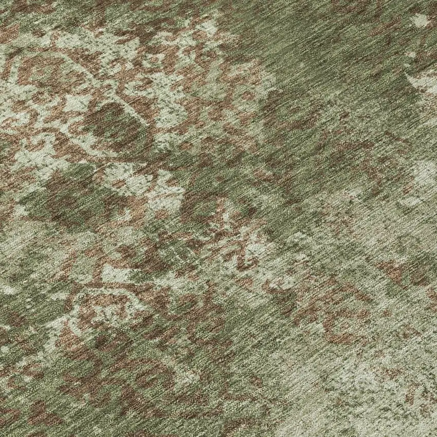 Olive Green And Green Abstract Washable Indoor Outdoor Area Rug Photo 4