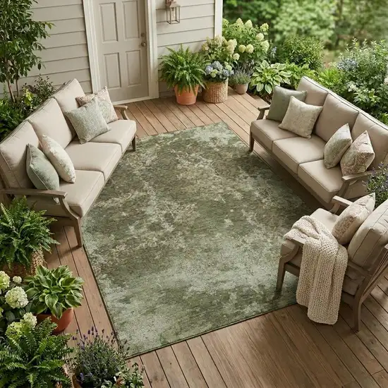 Olive Green And Green Abstract Washable Indoor Outdoor Area Rug Photo 1