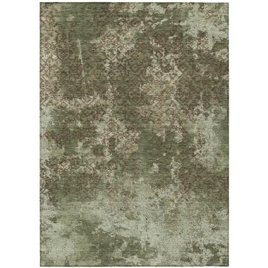 Olive Green And Green Abstract Washable Indoor Outdoor Area Rug Photo 2