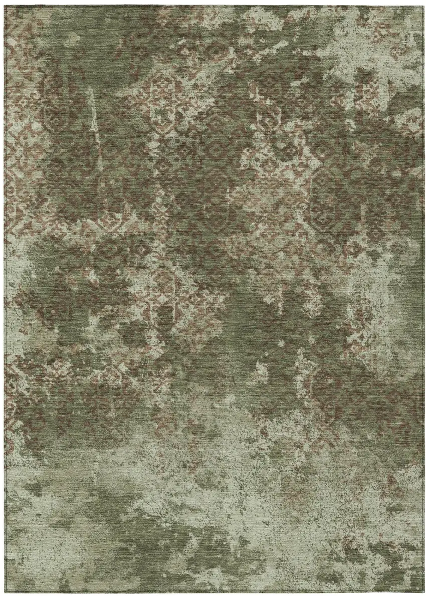 Olive Green And Green Abstract Washable Indoor Outdoor Area Rug Photo 2