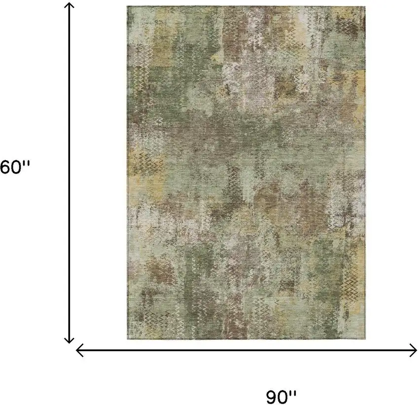 Olive Green And Green Abstract Washable Indoor Outdoor Area Rug Photo 5