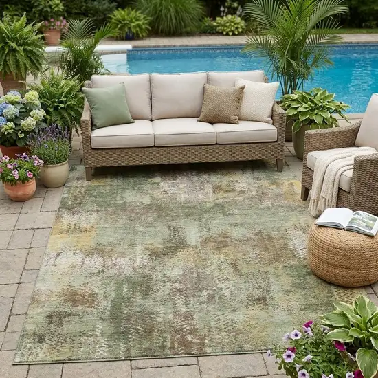 Olive Green And Green Abstract Washable Indoor Outdoor Area Rug Photo 1