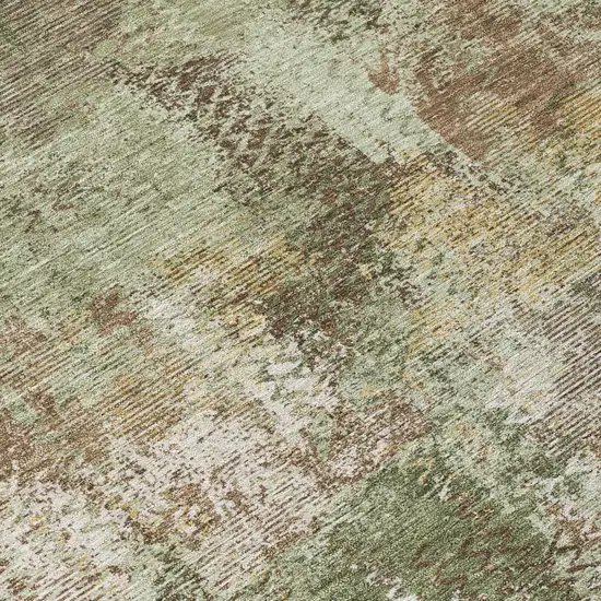 Olive Green And Green Abstract Washable Indoor Outdoor Area Rug Photo 4