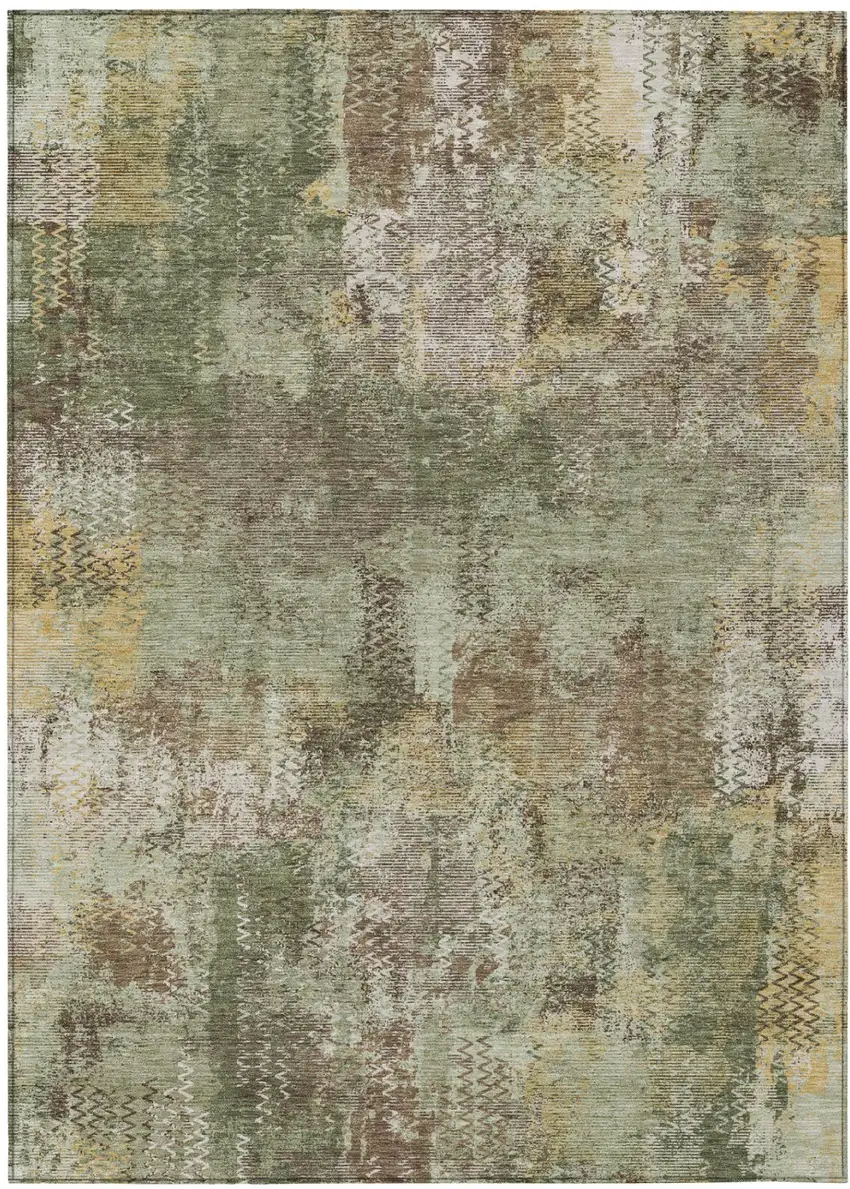 Olive Green And Green Abstract Washable Indoor Outdoor Area Rug Photo 2