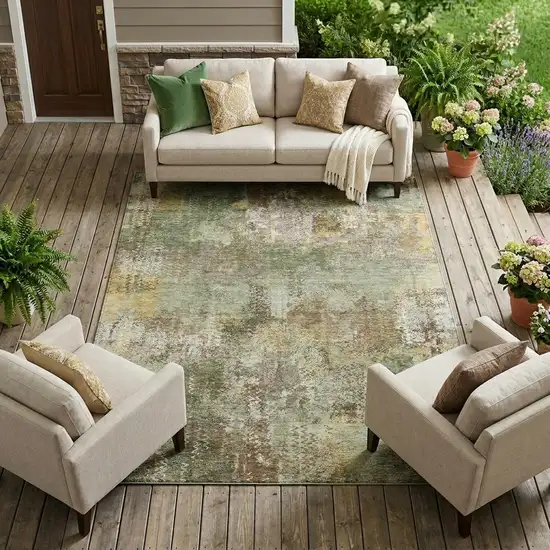 Olive Green And Green Abstract Washable Indoor Outdoor Area Rug Photo 1