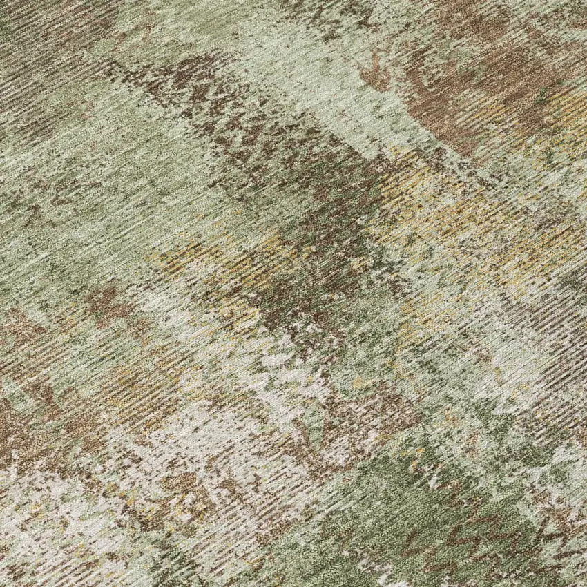 Olive Green And Green Abstract Washable Indoor Outdoor Area Rug Photo 4