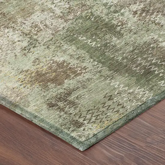 Olive Green And Green Abstract Washable Indoor Outdoor Area Rug Photo 3