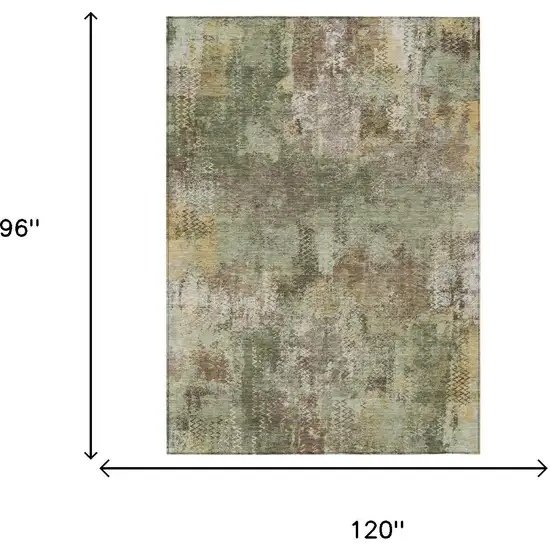 Olive Green And Green Abstract Washable Indoor Outdoor Area Rug Photo 5