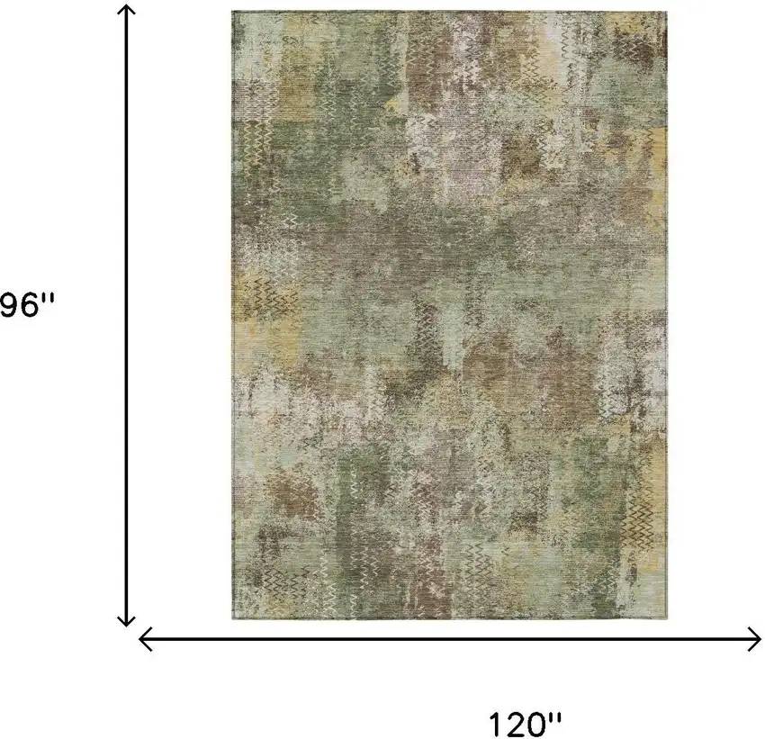 Olive Green And Green Abstract Washable Indoor Outdoor Area Rug Photo 5