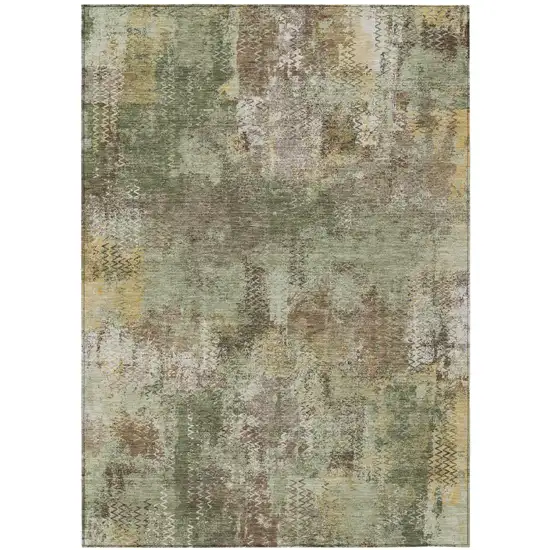 Olive Green And Green Abstract Washable Indoor Outdoor Area Rug Photo 2