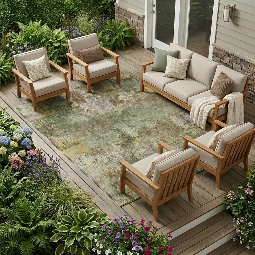 Olive Green And Green Abstract Washable Indoor Outdoor Area Rug Photo 1