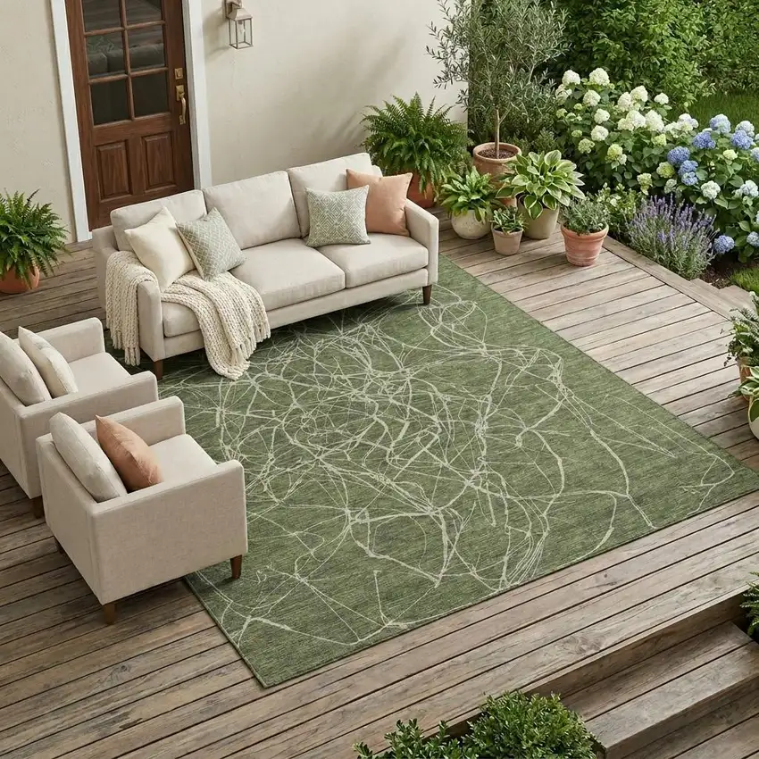 Olive Green And Green Abstract Washable Indoor Outdoor Area Rug Photo 1