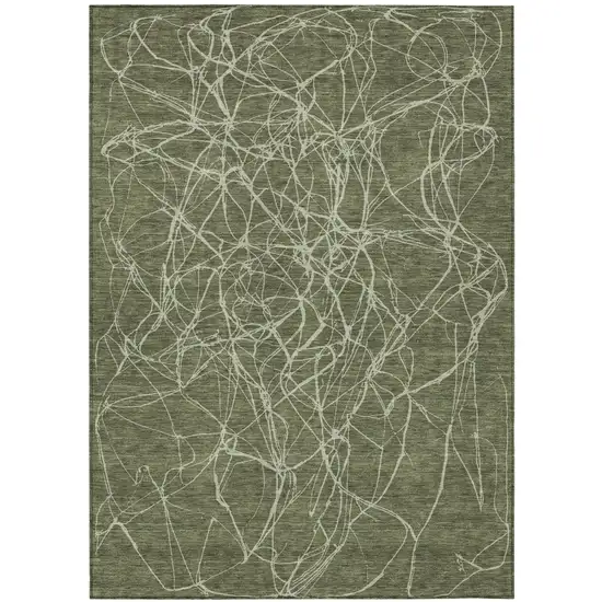 Olive Green And Green Abstract Washable Indoor Outdoor Area Rug Photo 2