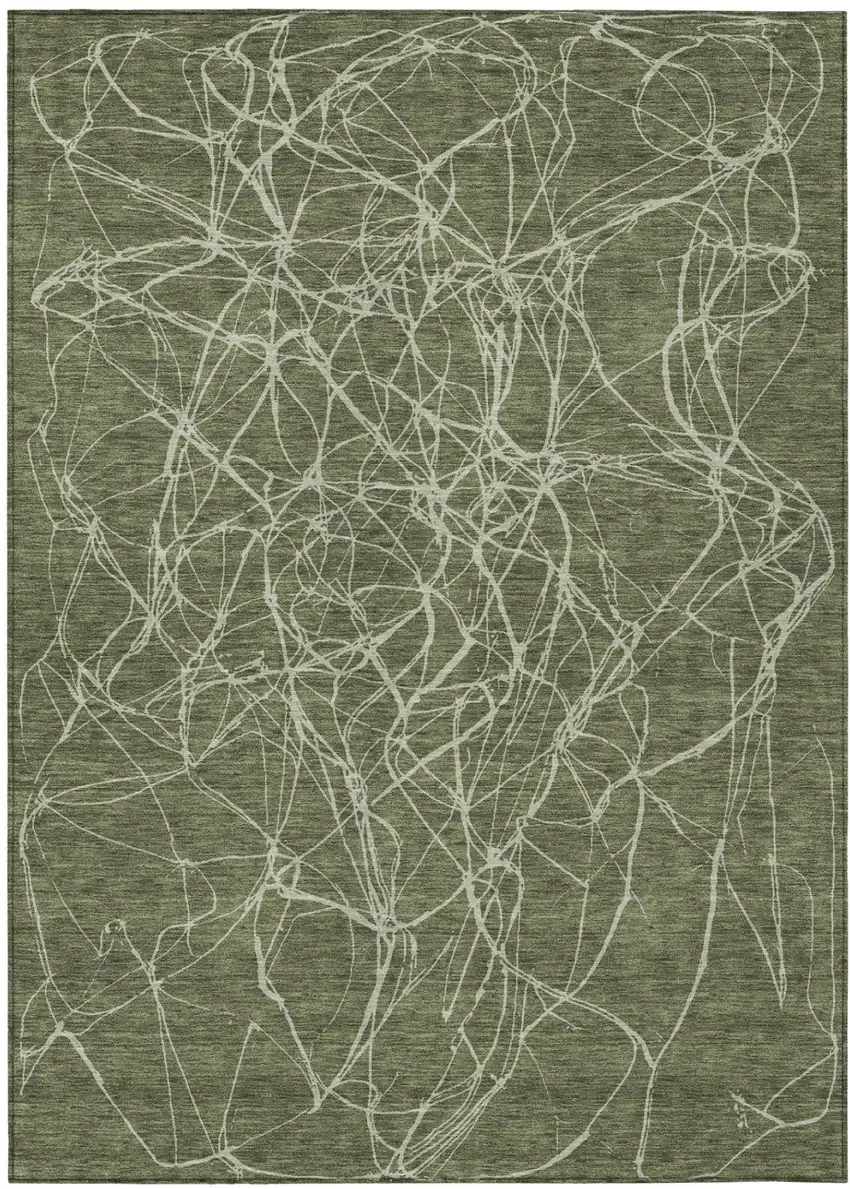 Olive Green And Green Abstract Washable Indoor Outdoor Area Rug Photo 2