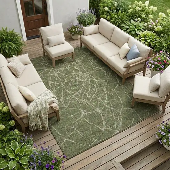 Olive Green And Green Abstract Washable Indoor Outdoor Area Rug Photo 1