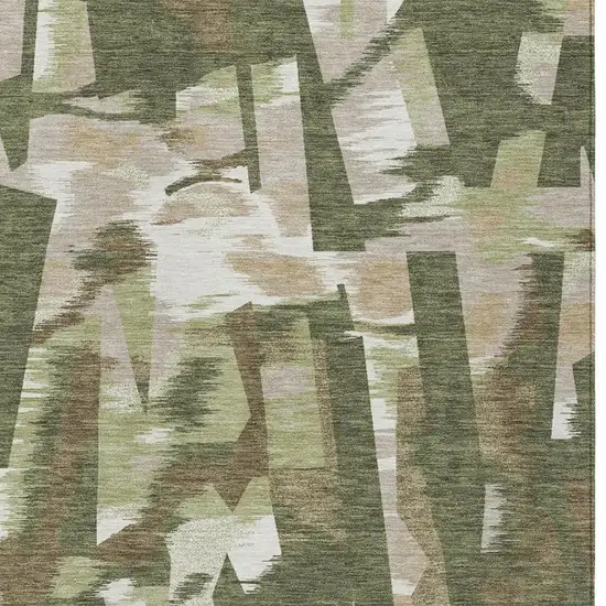 Olive Green And Green Abstract Washable Indoor Outdoor Area Rug Photo 9