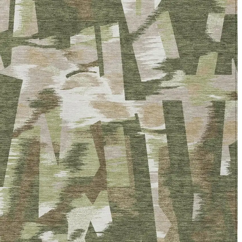 Olive Green And Green Abstract Washable Indoor Outdoor Area Rug Photo 9