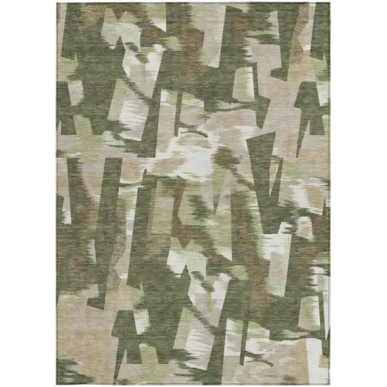Olive Green And Green Abstract Washable Indoor Outdoor Area Rug Photo 2