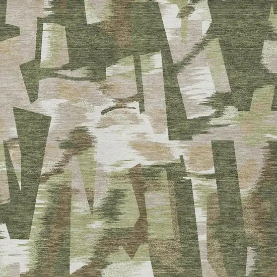 Olive Green And Green Abstract Washable Indoor Outdoor Area Rug Photo 7