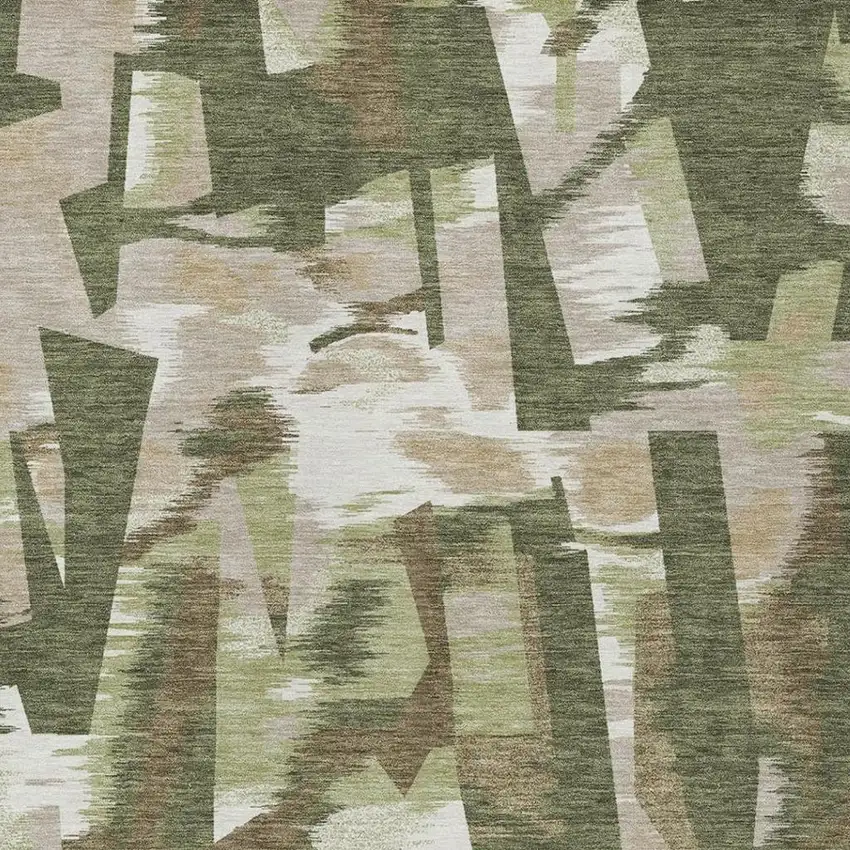 Olive Green And Green Abstract Washable Indoor Outdoor Area Rug Photo 7