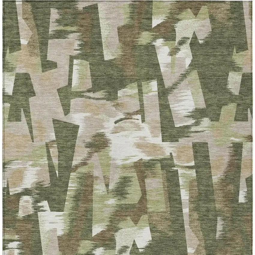 Olive Green And Green Abstract Washable Indoor Outdoor Area Rug Photo 8