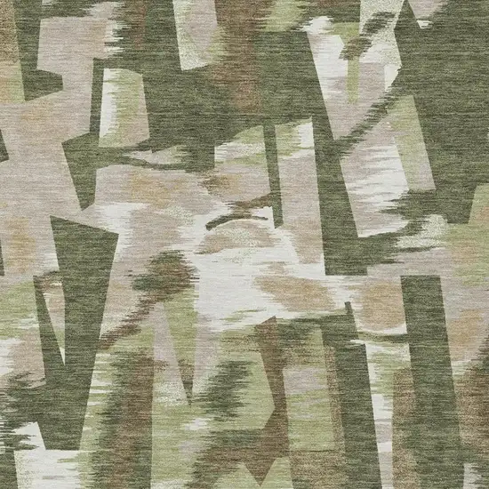 Olive Green And Green Abstract Washable Indoor Outdoor Area Rug Photo 3