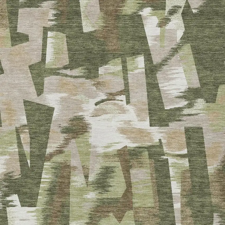 Olive Green And Green Abstract Washable Indoor Outdoor Area Rug Photo 3