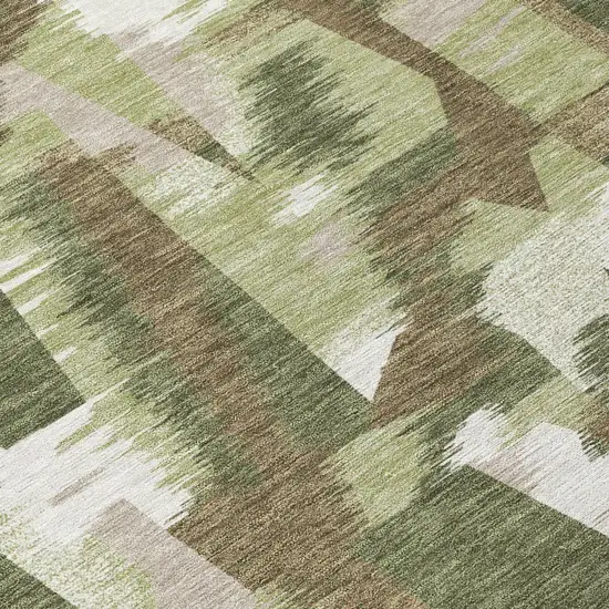 Olive Green And Green Abstract Washable Indoor Outdoor Area Rug Photo 6