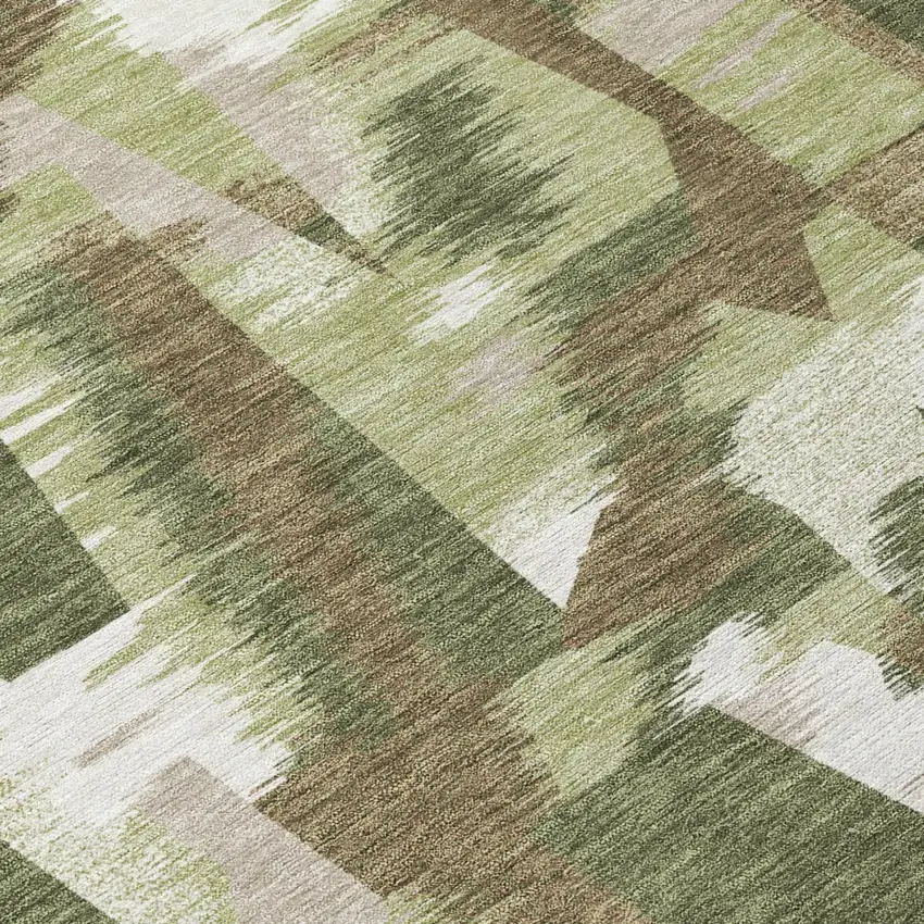 Olive Green And Green Abstract Washable Indoor Outdoor Area Rug Photo 6