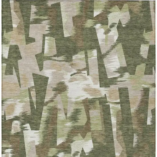 Olive Green And Green Abstract Washable Indoor Outdoor Area Rug Photo 8