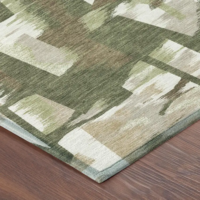 Olive Green And Green Abstract Washable Indoor Outdoor Area Rug Photo 5