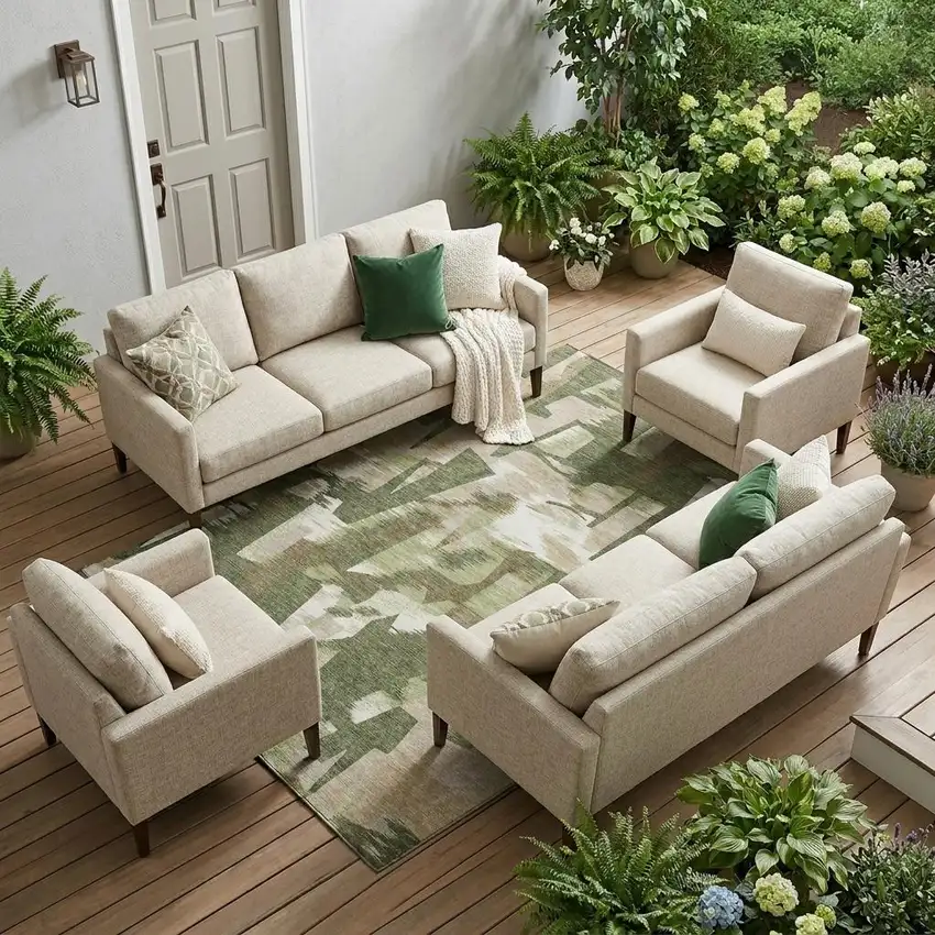 Olive Green And Green Abstract Washable Indoor Outdoor Area Rug Photo 1