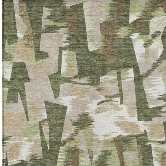 Olive Green And Green Abstract Washable Indoor Outdoor Area Rug Photo 9