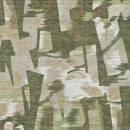 Olive Green And Green Abstract Washable Indoor Outdoor Area Rug Photo 3