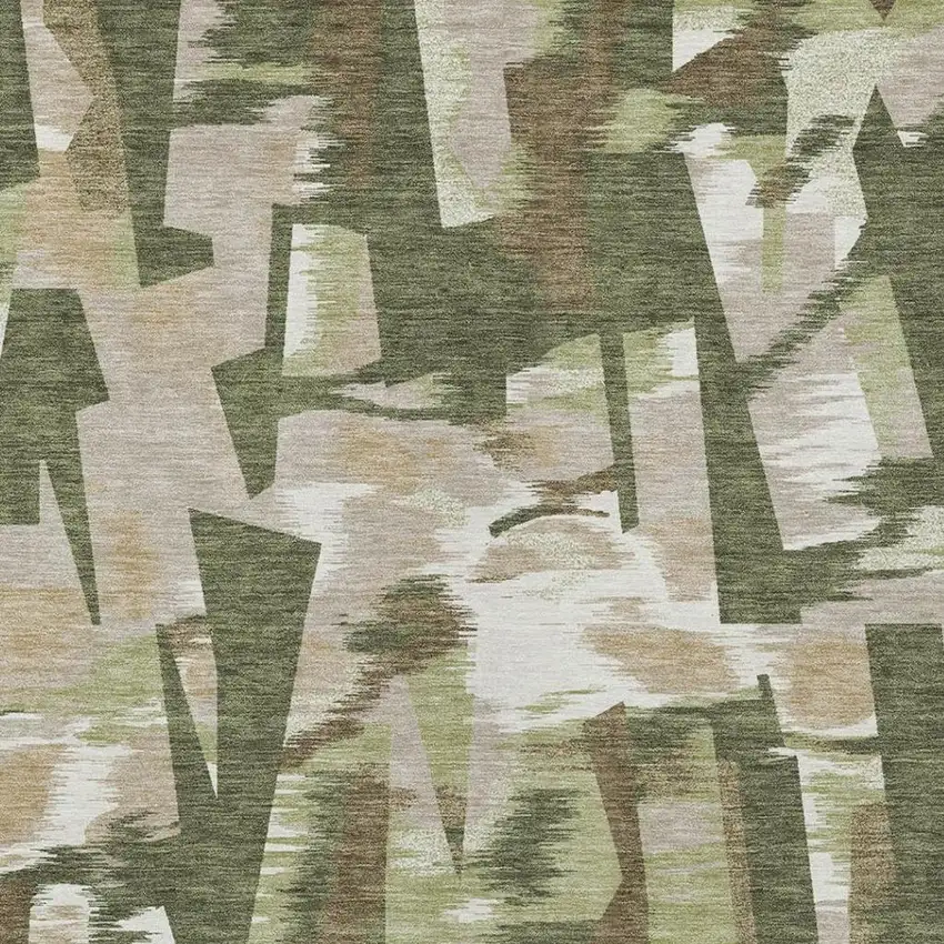 Olive Green And Green Abstract Washable Indoor Outdoor Area Rug Photo 3