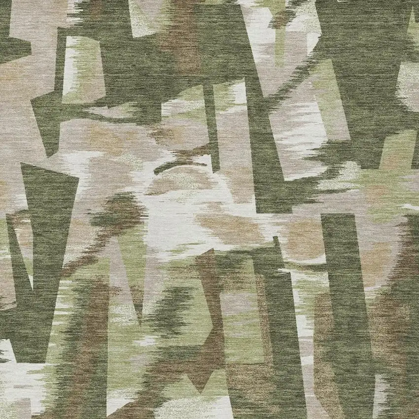 Olive Green And Green Abstract Washable Indoor Outdoor Area Rug Photo 7