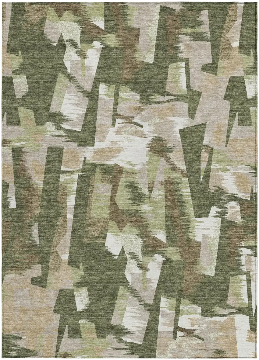 Olive Green And Green Abstract Washable Indoor Outdoor Area Rug Photo 2