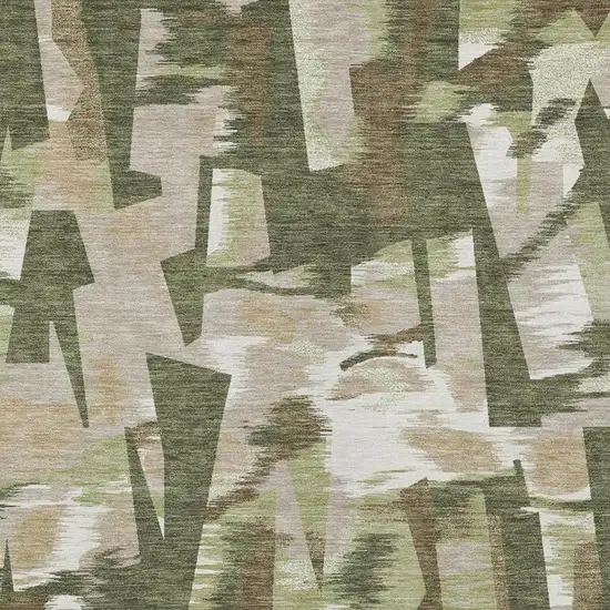 Olive Green And Green Abstract Washable Indoor Outdoor Area Rug Photo 9