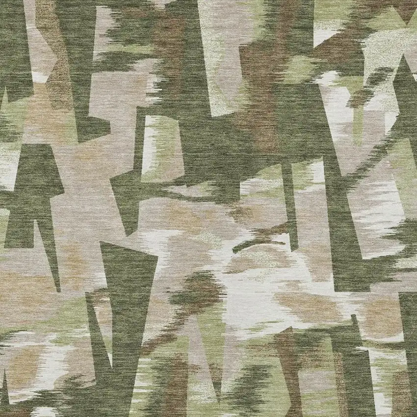 Olive Green And Green Abstract Washable Indoor Outdoor Area Rug Photo 9