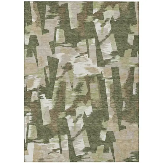 Olive Green And Green Abstract Washable Indoor Outdoor Area Rug Photo 4
