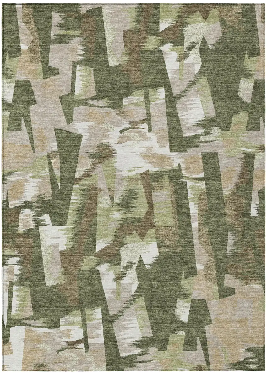 Olive Green And Green Abstract Washable Indoor Outdoor Area Rug Photo 4