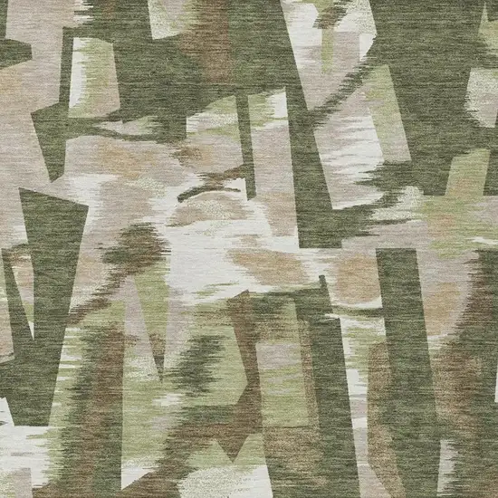 Olive Green And Green Abstract Washable Indoor Outdoor Area Rug Photo 3