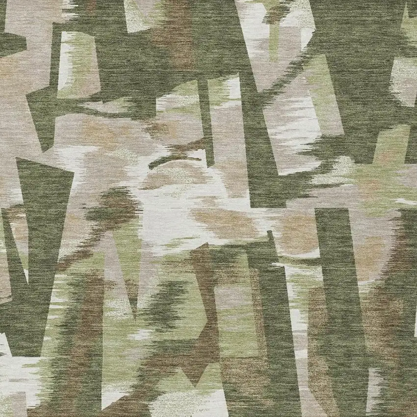 Olive Green And Green Abstract Washable Indoor Outdoor Area Rug Photo 3