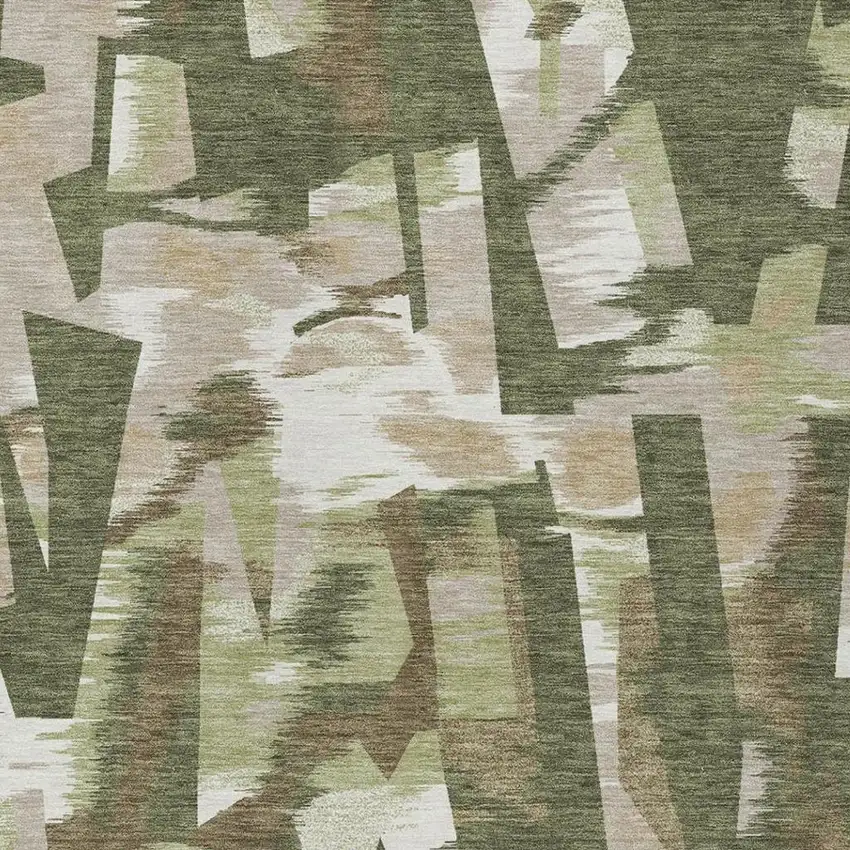 Olive Green And Green Abstract Washable Indoor Outdoor Area Rug Photo 7